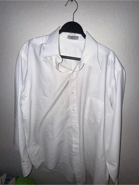 Natural Blends Oxford White Dress Shirt 18.5 36/37 Tapered Wrinkle Resistant